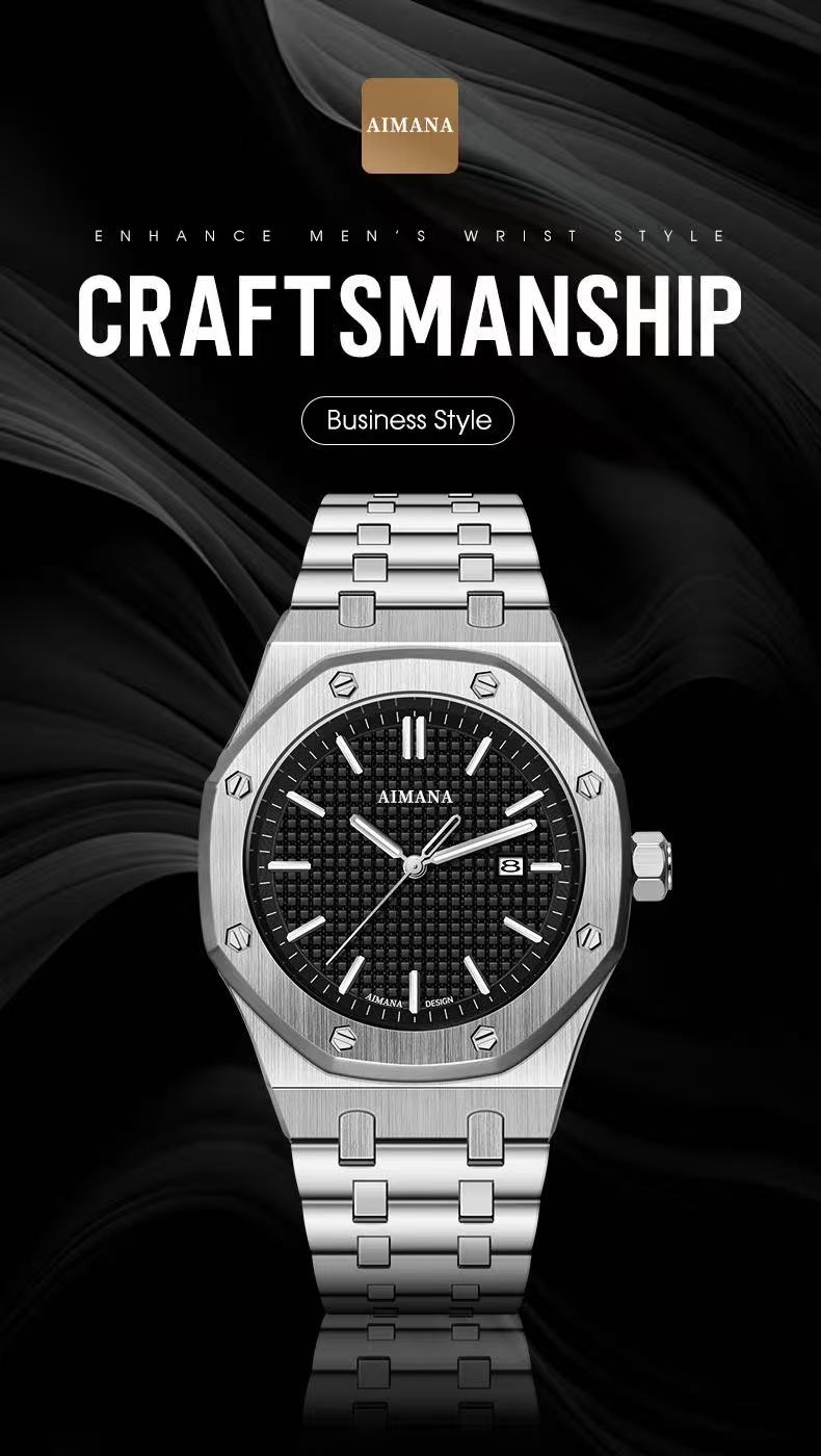 Men Octagon Stainless Steel Quartz Watch with Date Display