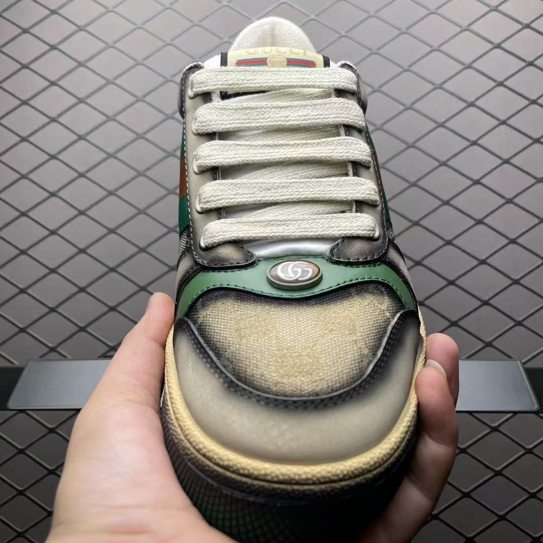 Men Vintage Distressed Low‑Top Casual Sneakers, Jacquard Canvas Upper, Green‑Orange Webbing, Aged Rubber Sole Street Shoes