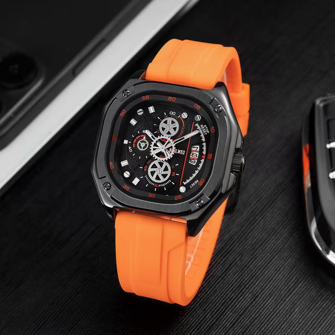 Luxury Square Men Quartz Watch Silicone Strap Business Wrist Watch