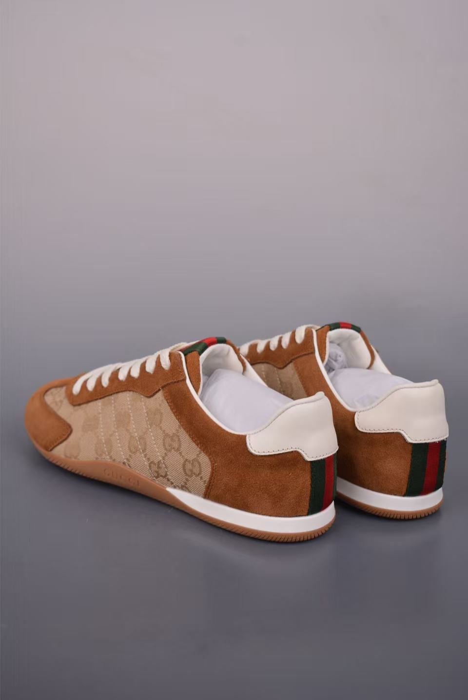 Men Retro Low‑Top Casual Sneakers, Suede & Jacquard Canvas Upper, Brown‑Beige Tone, Color‑Block Webbing Detail Street Shoes