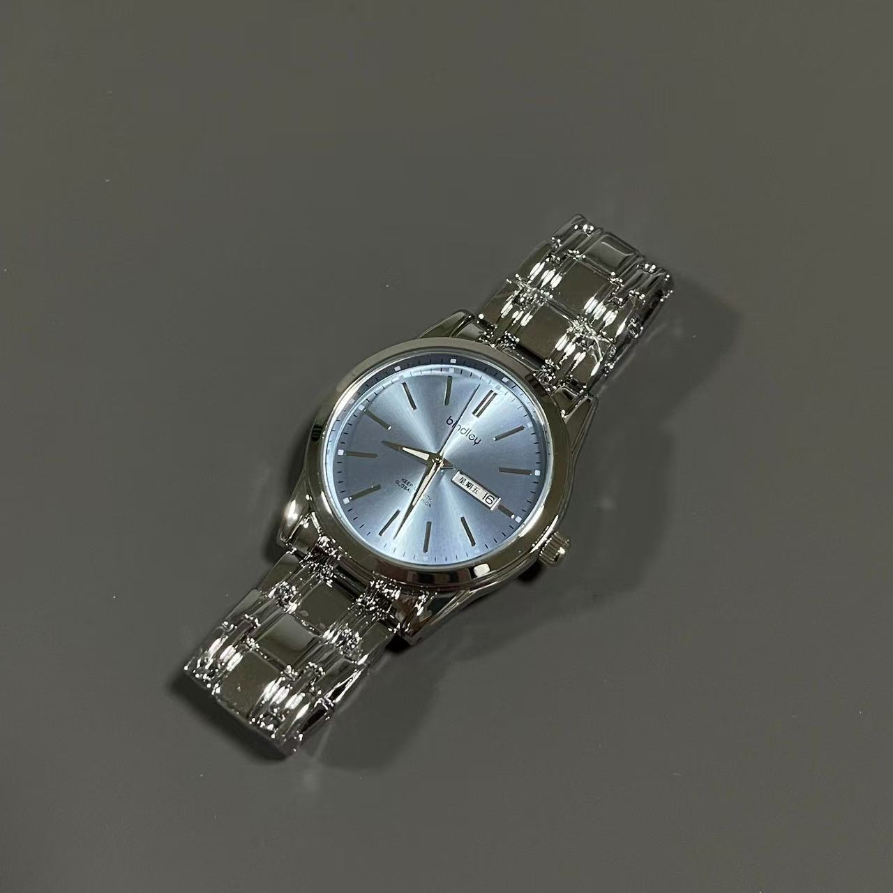 Lareina Rita Men Quartz Watch Stainless Steel Band Date‑Day Business Wristwatch