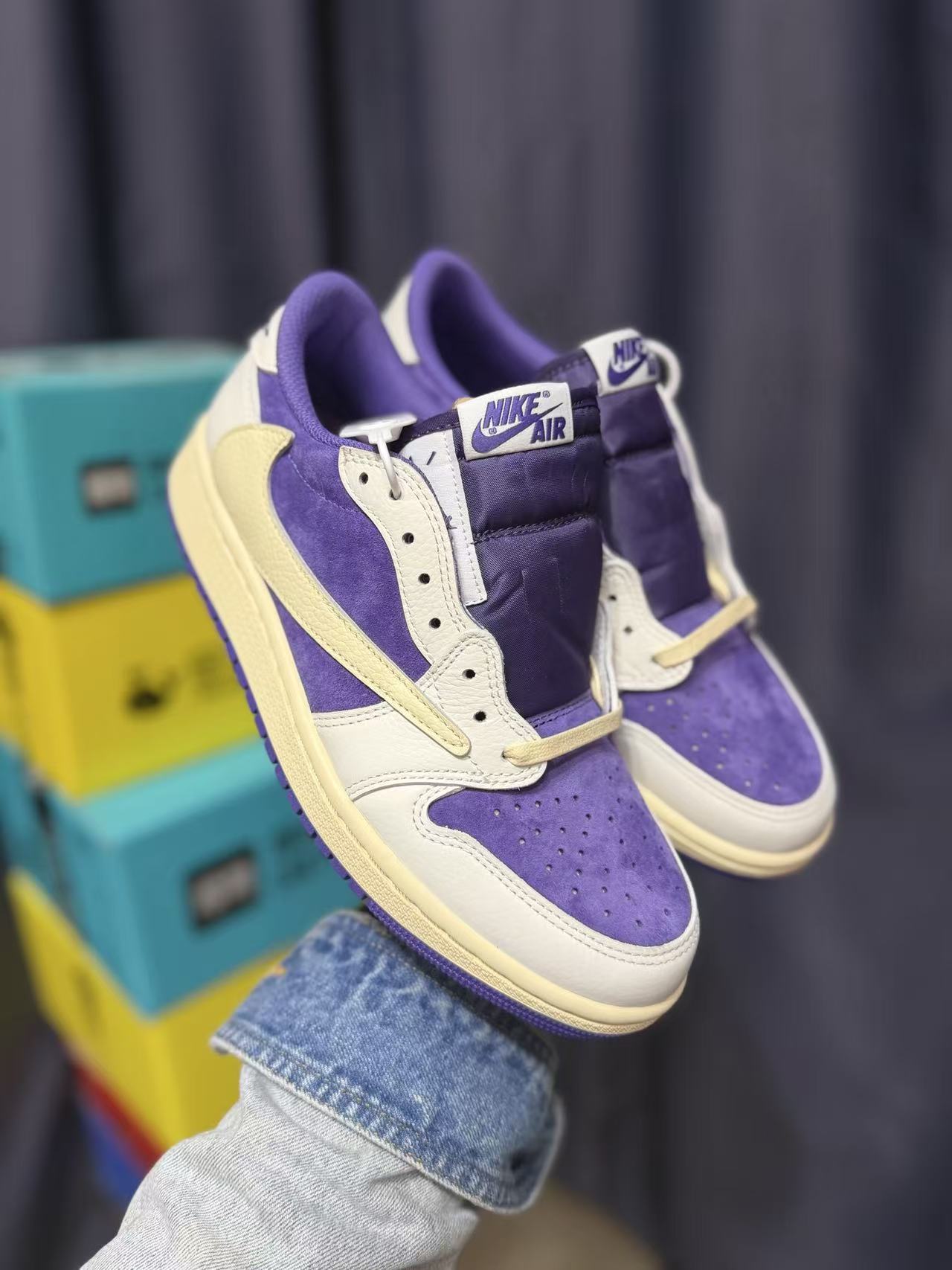 Men Low‑Top Retro Casual Sneakers, Purple‑White Suede & Leather Upper, Vintage Cream Midsole Street Fashion Shoes