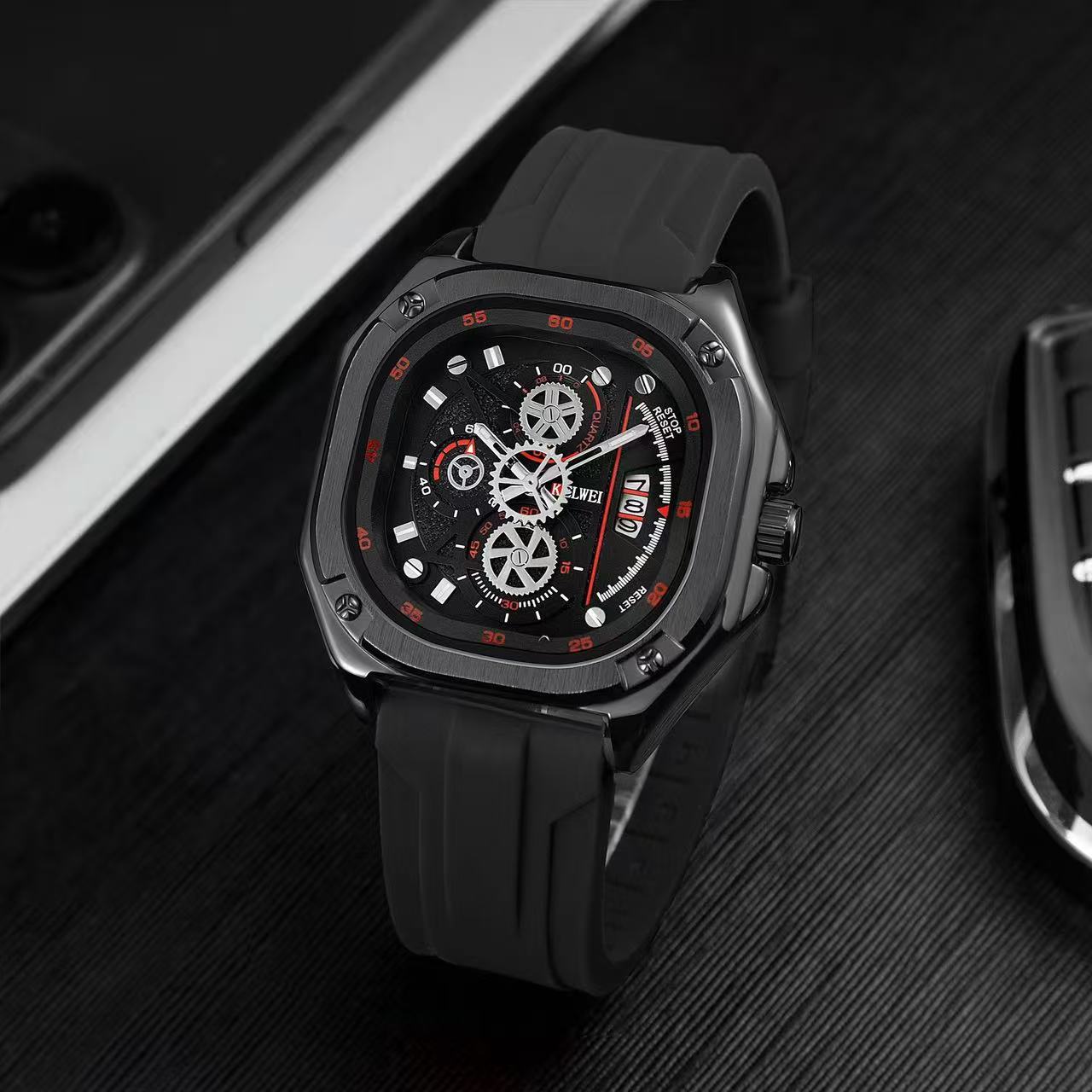 Luxury Square Men Quartz Watch Silicone Strap Business Wrist Watch