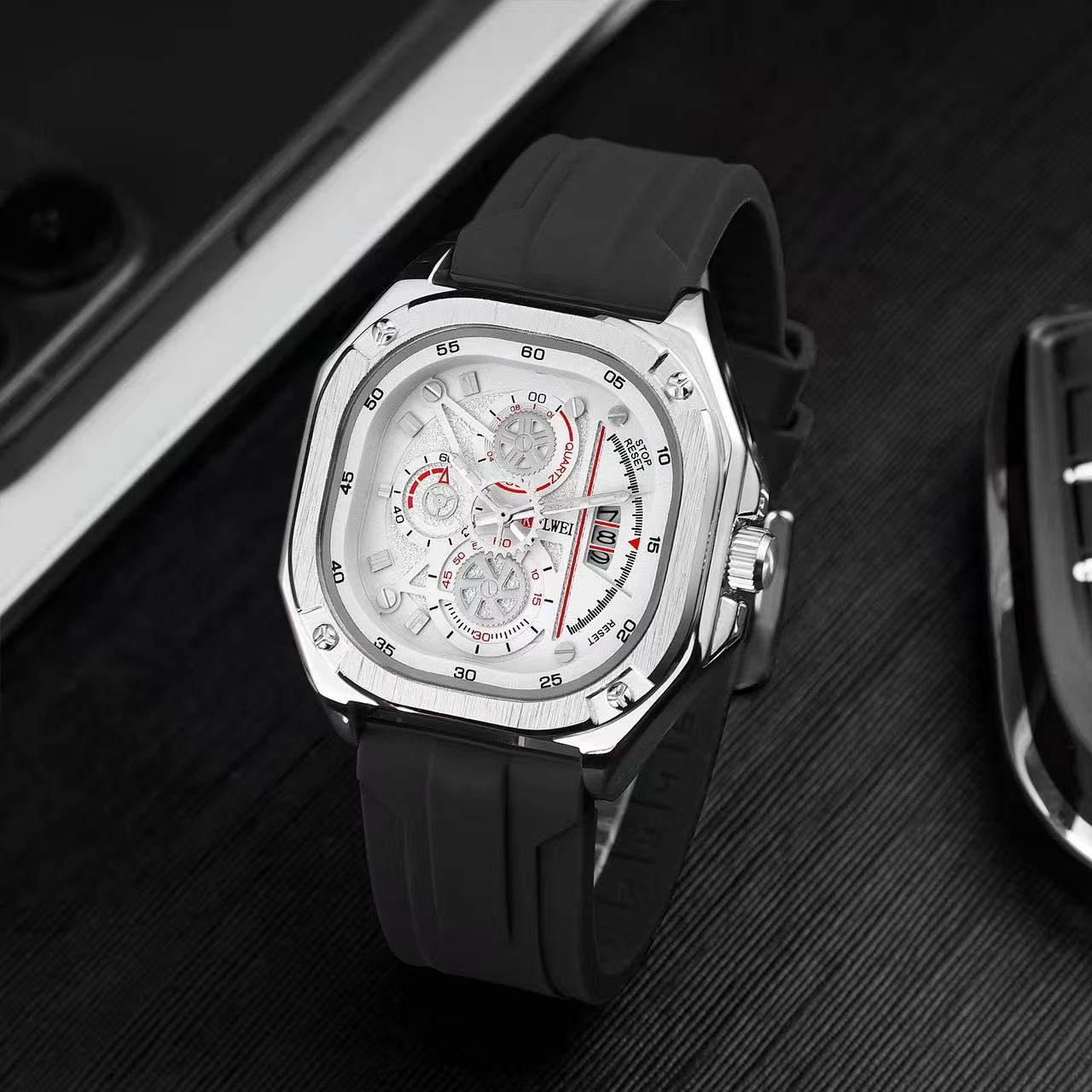 Luxury Square Men Quartz Watch Silicone Strap Business Wrist Watch