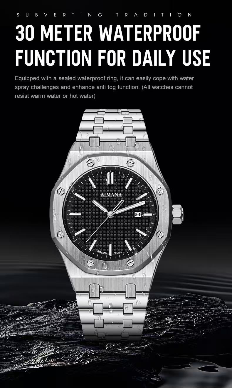 Men Octagon Stainless Steel Quartz Watch with Date Display