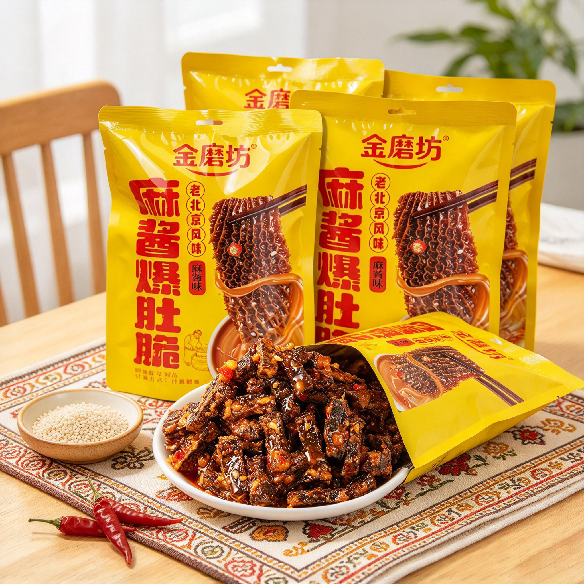 Jinmofang Sesame Crispy Snack 14g 金磨坊麻酱爆肚脆麻酱味14g