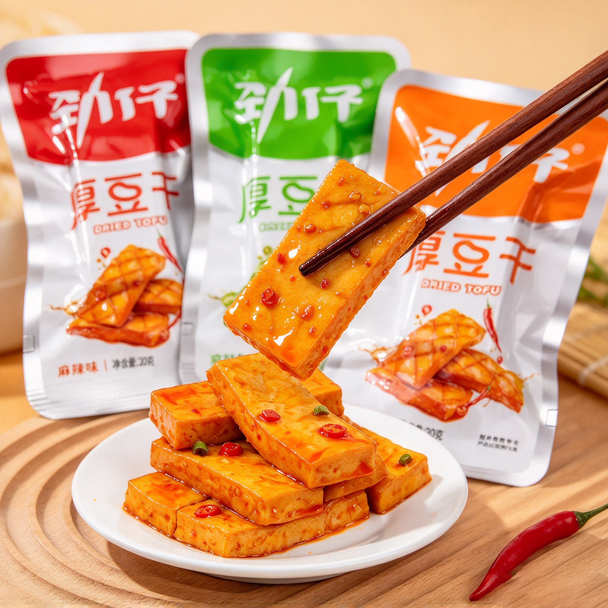 Jinzai Thick Tofu (Mala/Spicy/Pickled Pepper) 25g 劲仔厚豆干麻辣/香辣/泡椒 25g