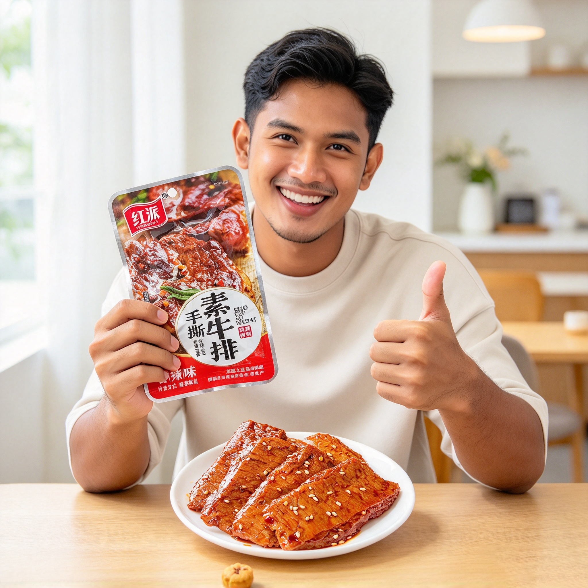 Hongpai Hand-Torn Plant-Based Slice (Spicy) 20g 红派手撕素牛排香辣味20g