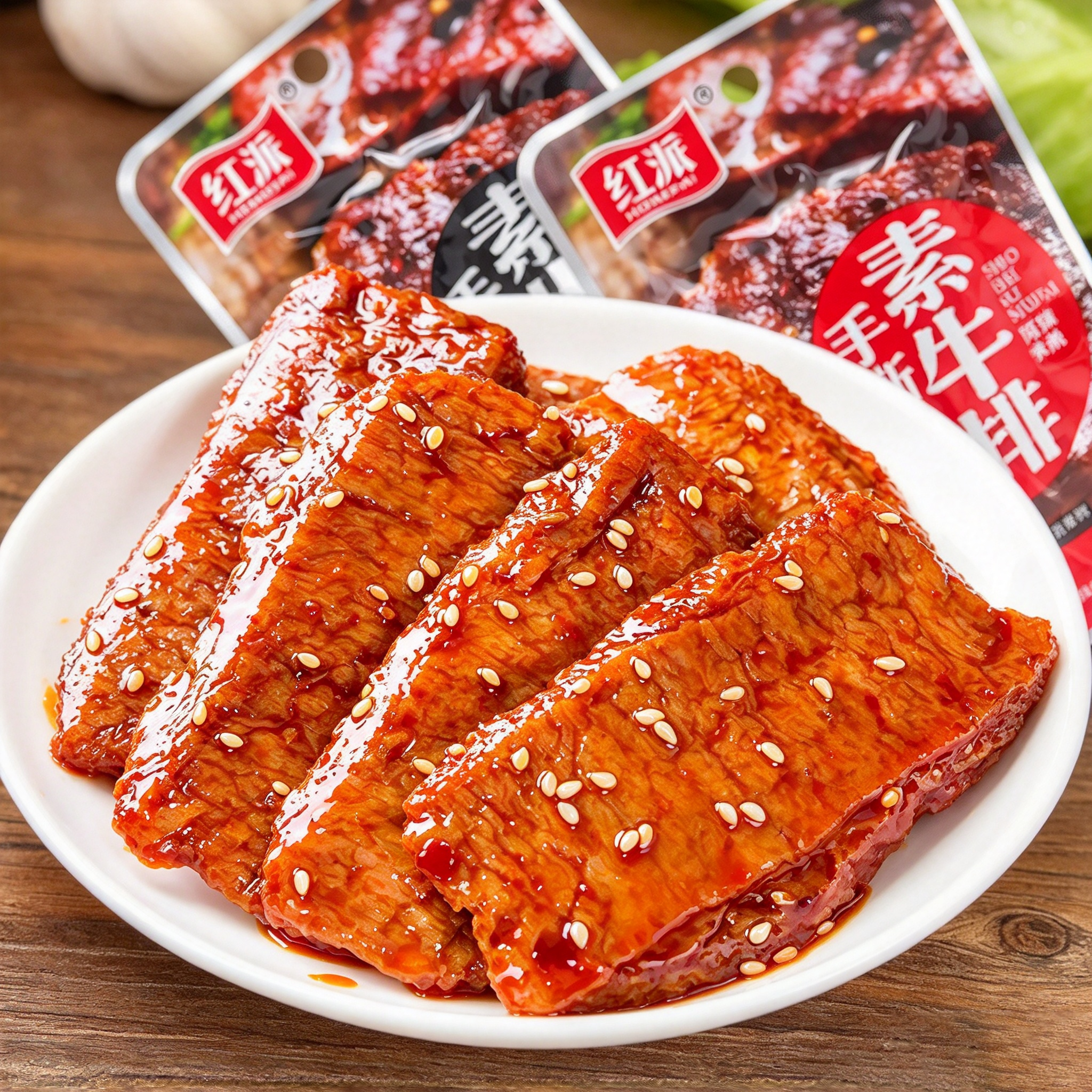 Hongpai Hand-Torn Plant-Based Slice (Spicy) 20g 红派手撕素牛排香辣味20g