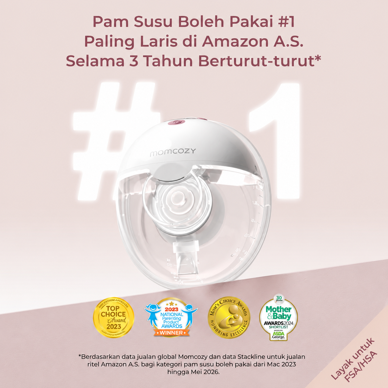 Momcozy M5 Smart Pam Susu Boleh Pakai Tangan Bebas Dengan Flange Berkembar Seakan Mulut Bayi, 3 Mod & 9 Tahap Sedutan