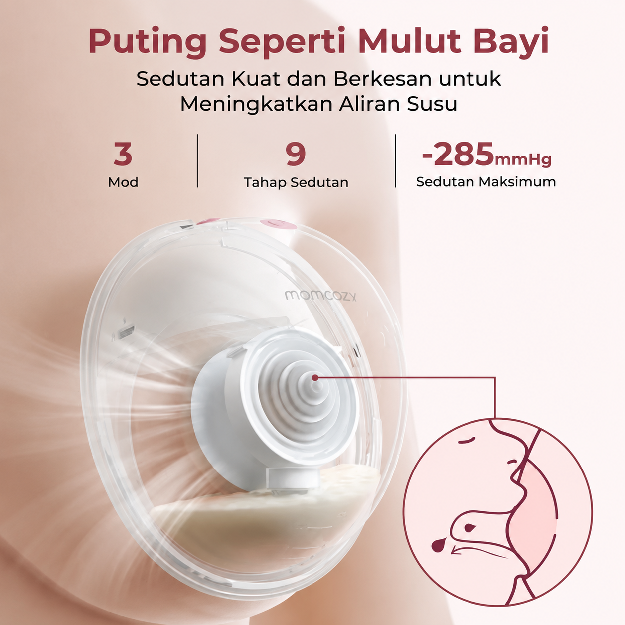 Momcozy M5 Smart Pam Susu Boleh Pakai Tangan Bebas Dengan Flange Berkembar Seakan Mulut Bayi, 3 Mod & 9 Tahap Sedutan