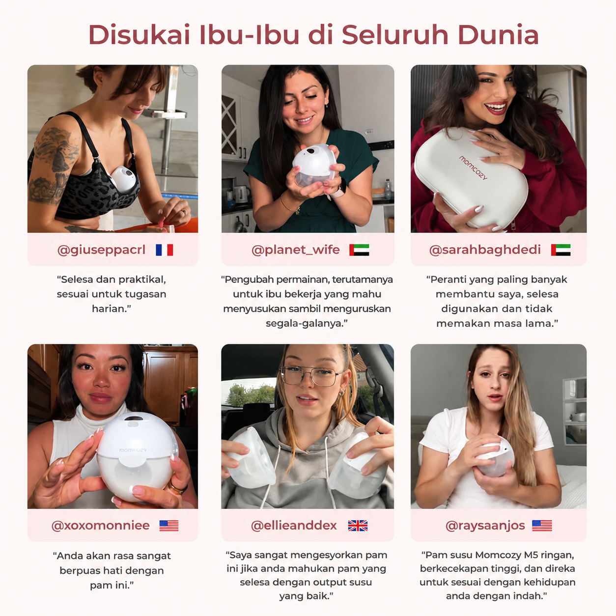 Momcozy M5 Smart Pam Susu Boleh Pakai Tangan Bebas Dengan Flange Berkembar Seakan Mulut Bayi, 3 Mod & 9 Tahap Sedutan