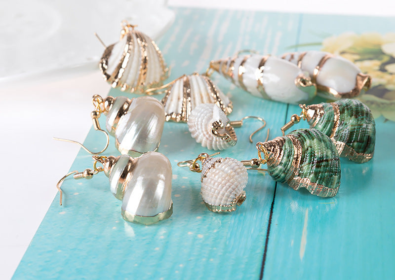 2019aliexpress's Gold-rimmed Ocean-style Conch and Shell Earrings Are - product image 12