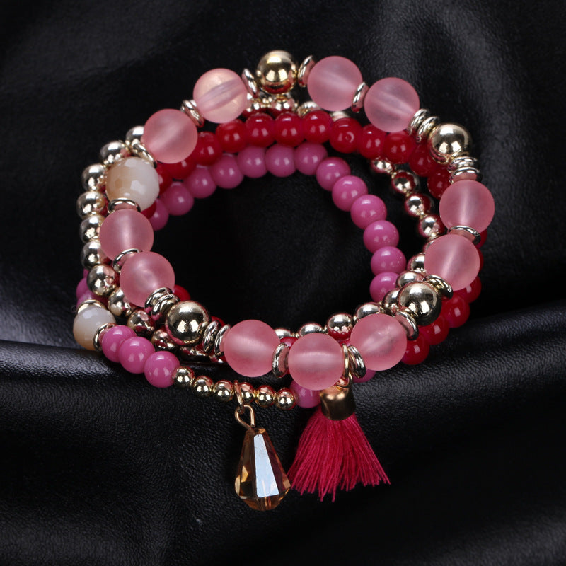 Women's Bracelets Multi-layered Glass Stone Bracelet Fabric Tassel Bracelet - product image 27