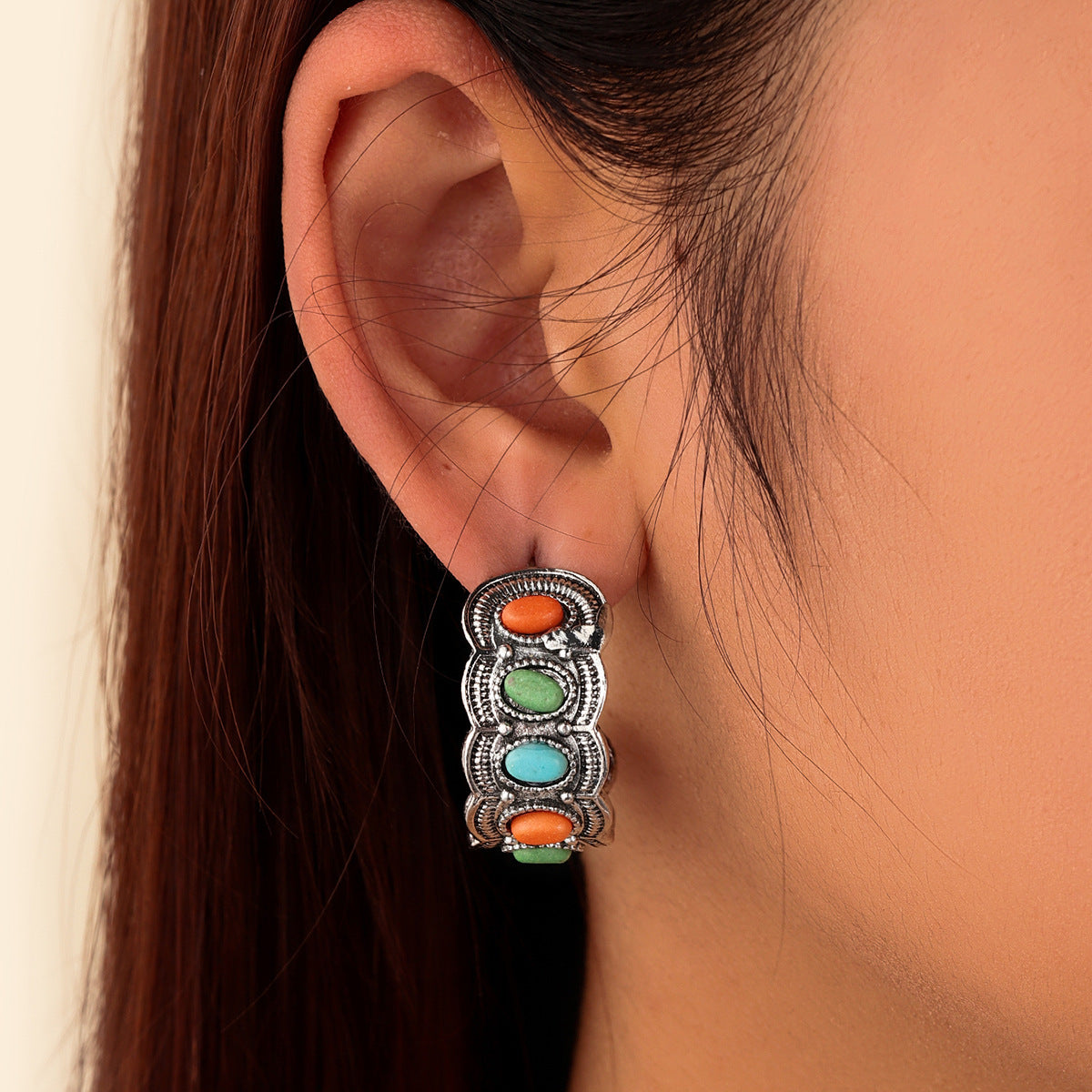 Turquoise Vintage Geometric Cross Earrings - product image 3
