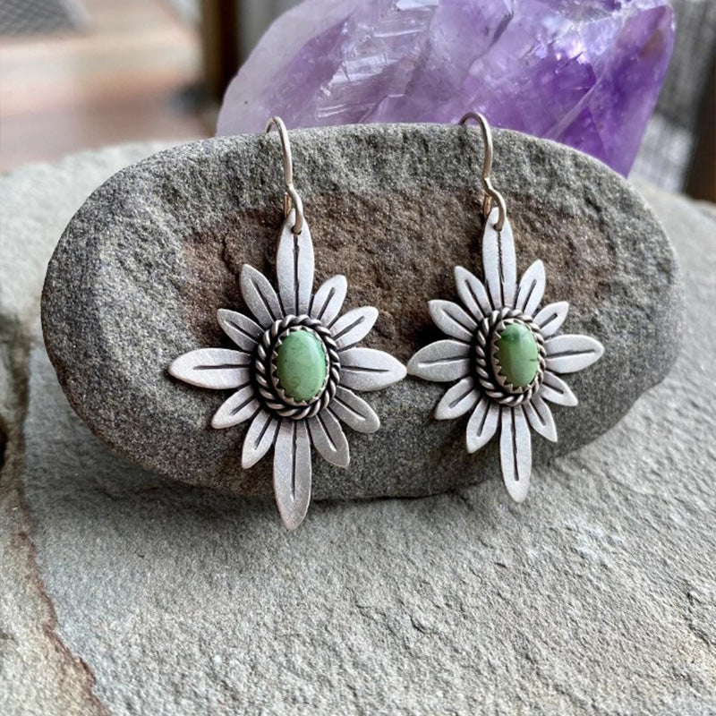 Western Turquoise Vintage Floral Cross Earrings for Women - product image 11
