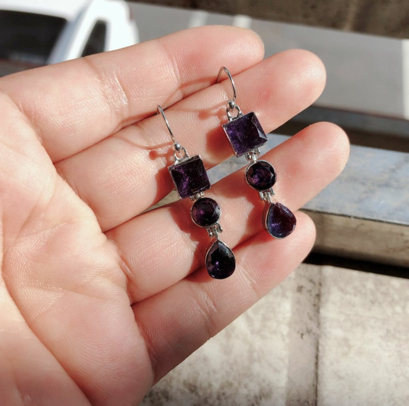 Charming Lavender Amethyst Earrings with Diamond and Zirconia Long-style