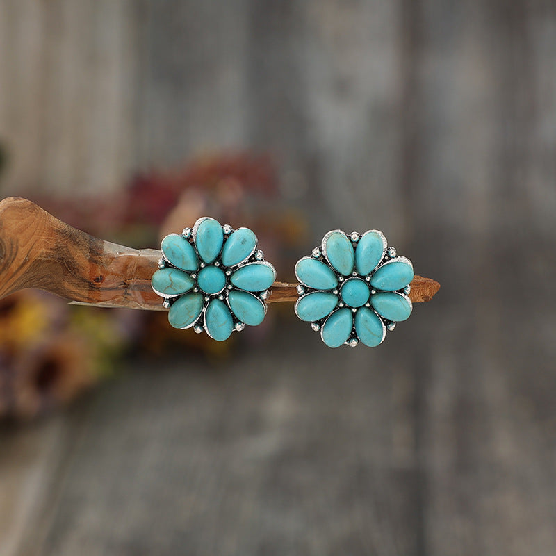 Turquoise Boho Vintage Floral Cross Earrings - product image 1