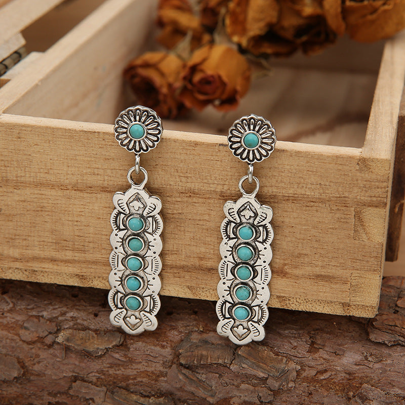 Turquoise Boho Vintage Geometric Earrings - product image 2