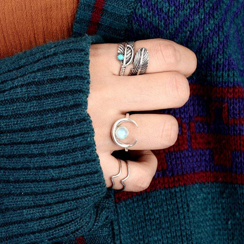 Turquoise Vintage Feather Cross Ring