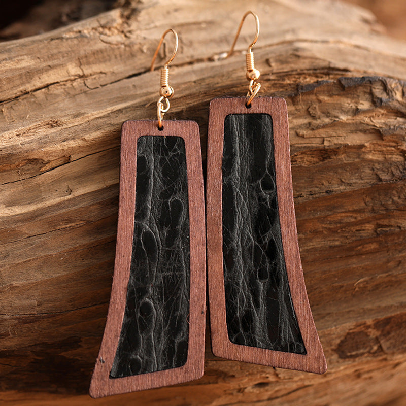 Western Vintage Statement Geometric Wood Earrings