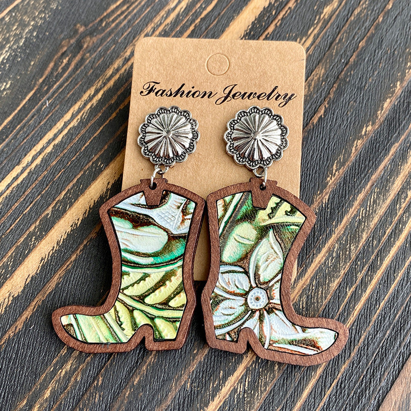 Western Cross Wood Leather Earrings - product image 7