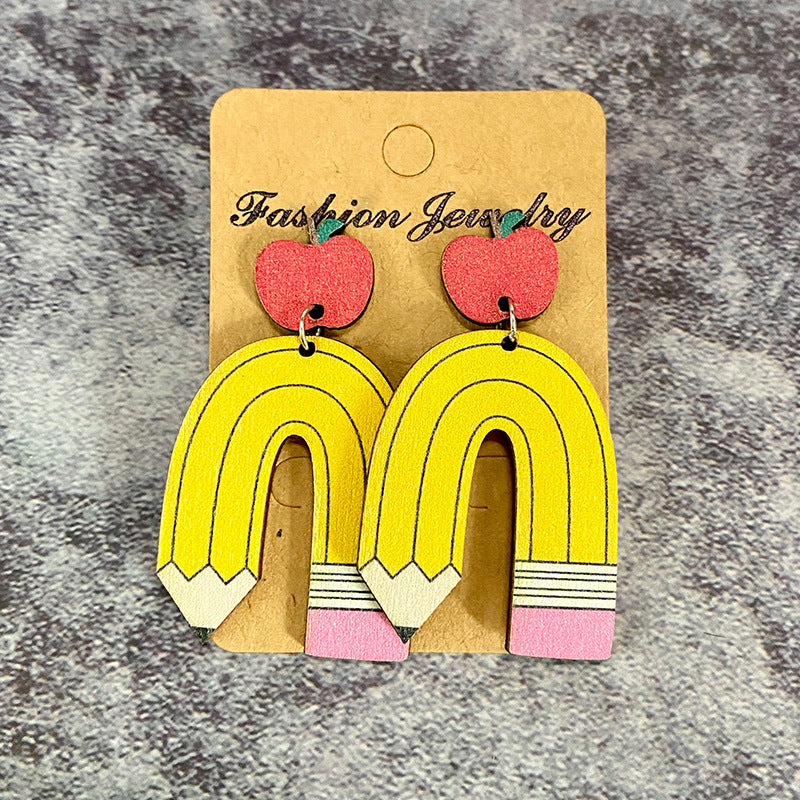 Popular Teacher Earrings - Leopard Print Pencil and Apple Patchwork Stud - product image 7
