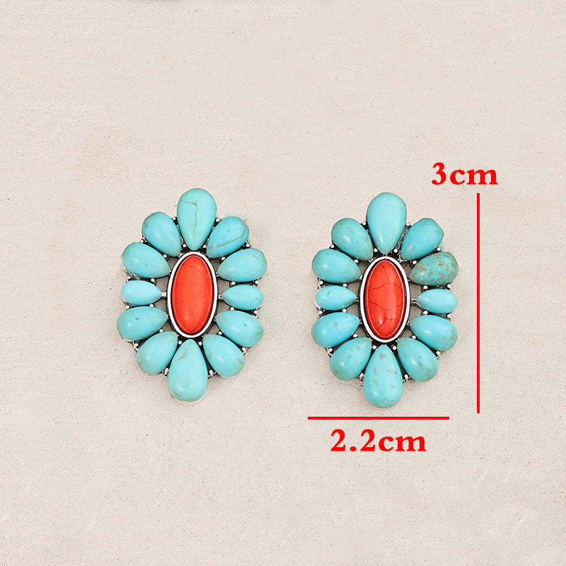 Turquoise Boho Vintage Statement Geometric Earrings - product image 10