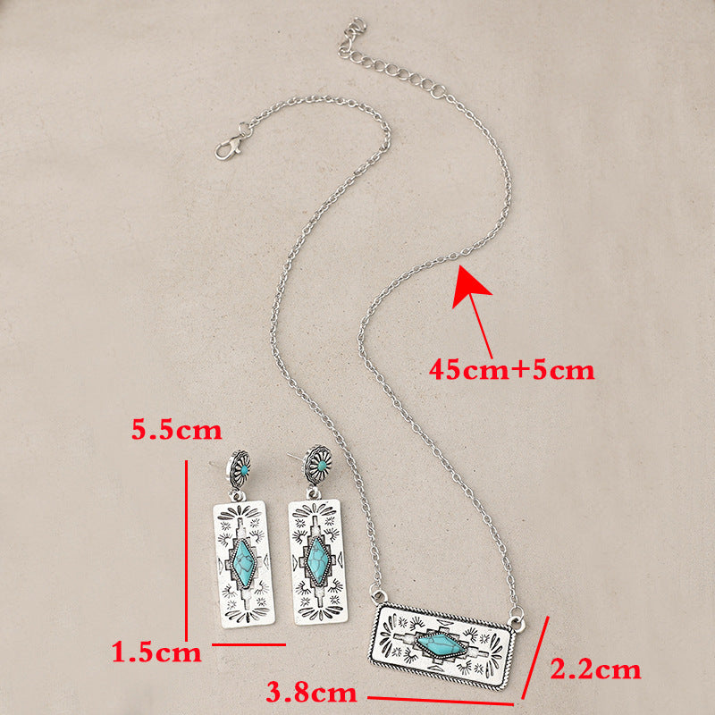 Turquoise Boho Vintage Geometric Floral Jewelry Set - product image 5
