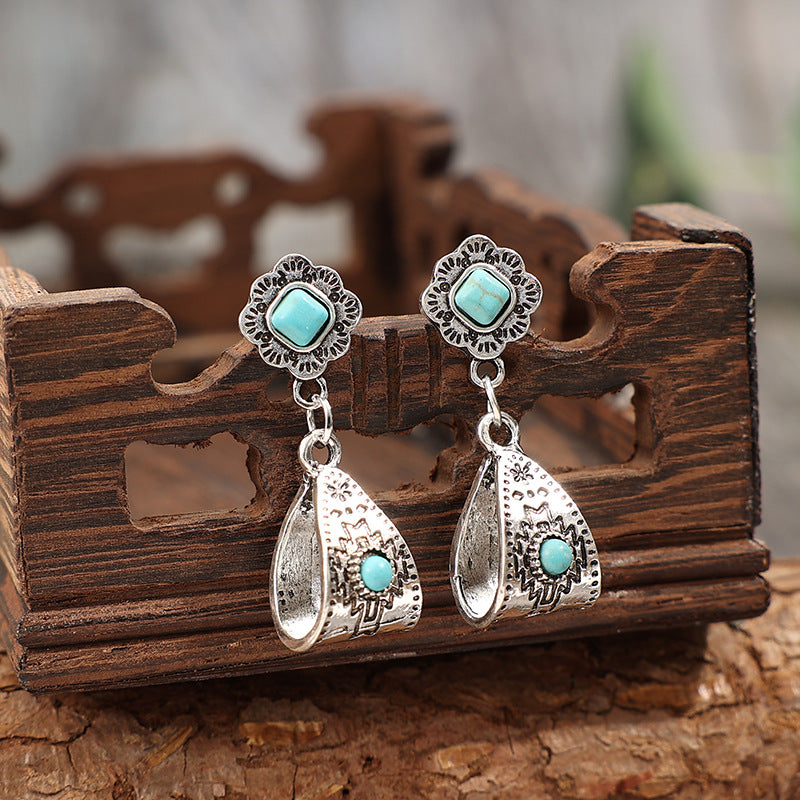 Turquoise Boho Vintage Geometric Floral Earrings - product image 1