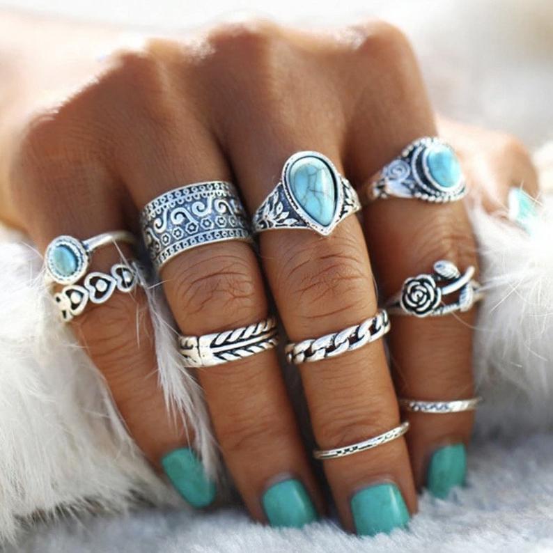 Turquoise Vintage Floral Cross Ring - product image 1