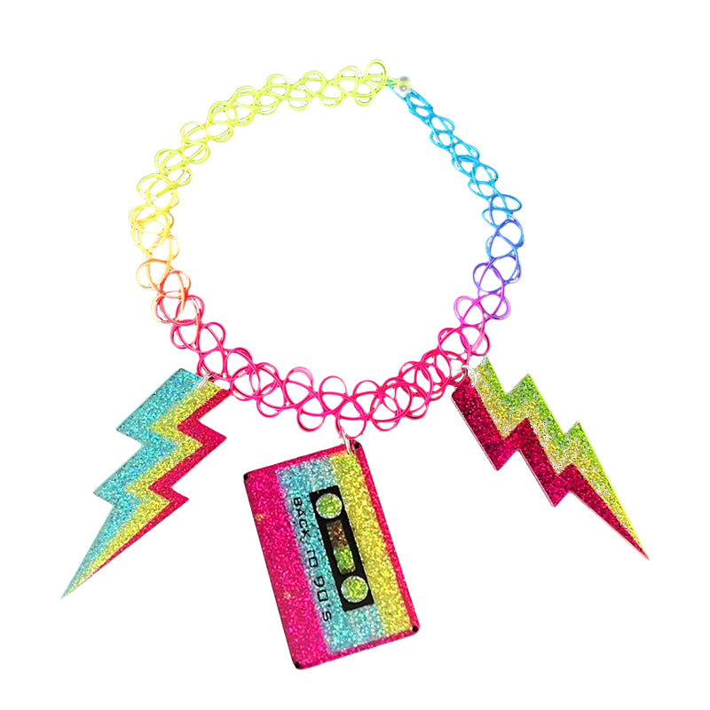 Neon Lightning Bolt Cassette Pendant Necklace - product image 5