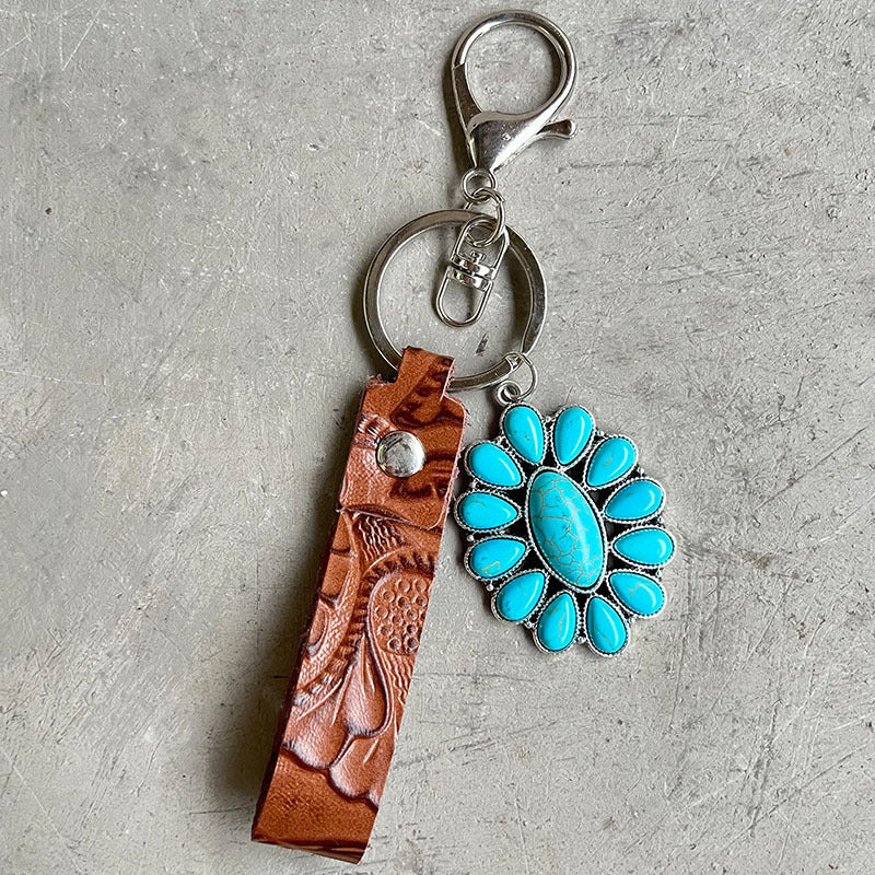 Western Turquoise Vintage Floral Leather Necklace - product image 9