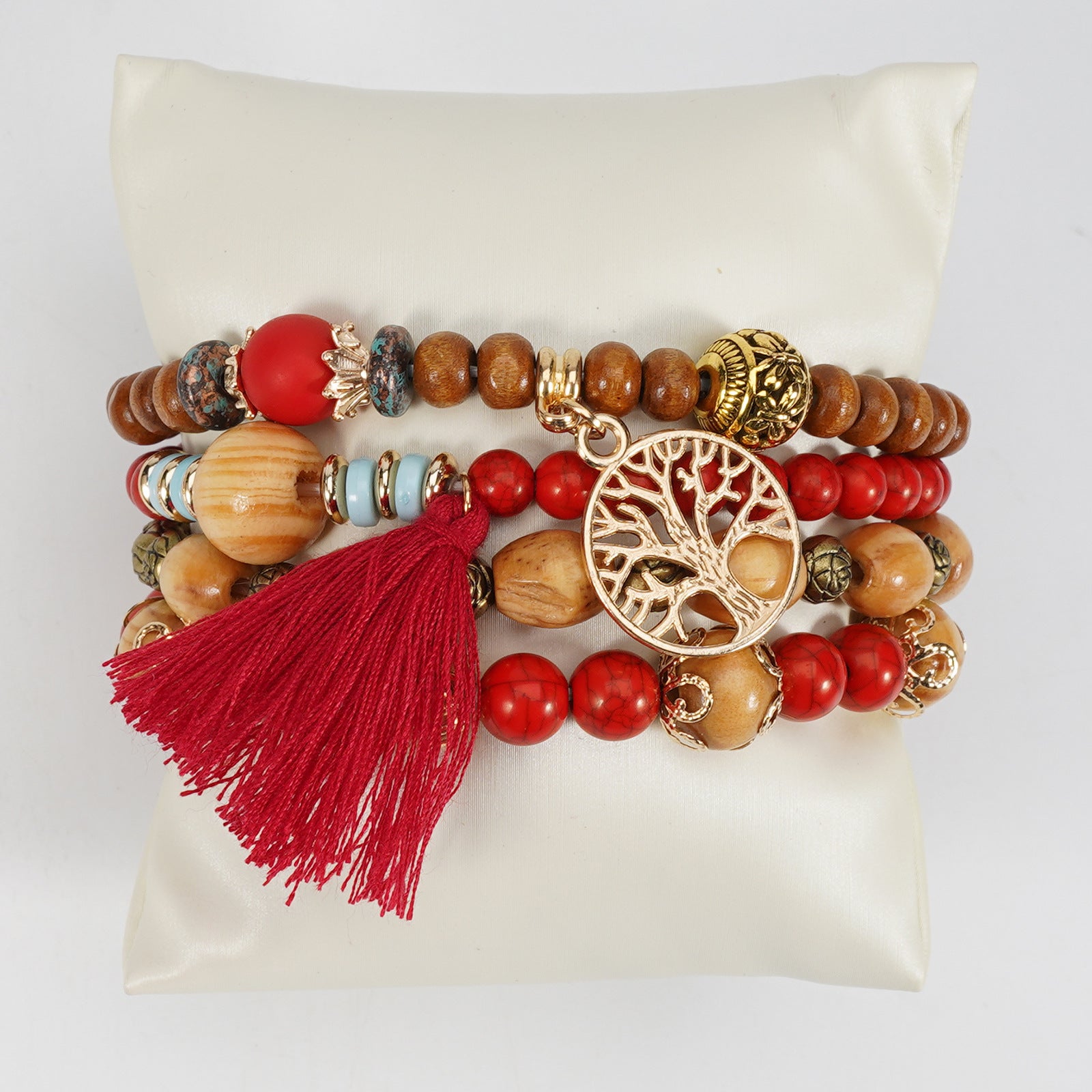 Floral Wood Beaded Bracelet