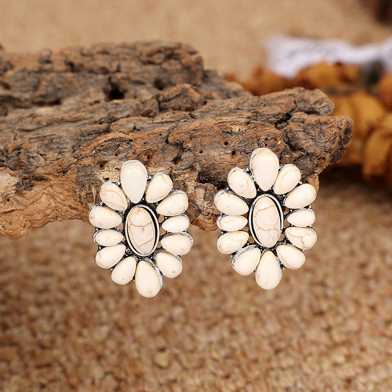 Turquoise Statement Geometric Floral Earrings - product image 16