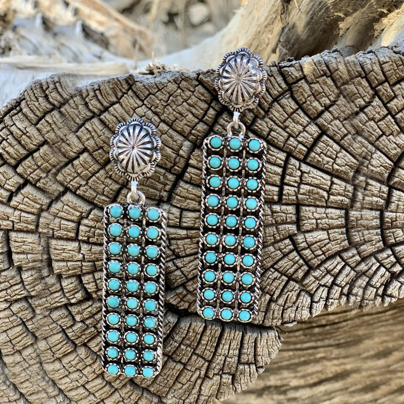 Western Turquoise Vintage Geometric Cross Earrings - product image 1