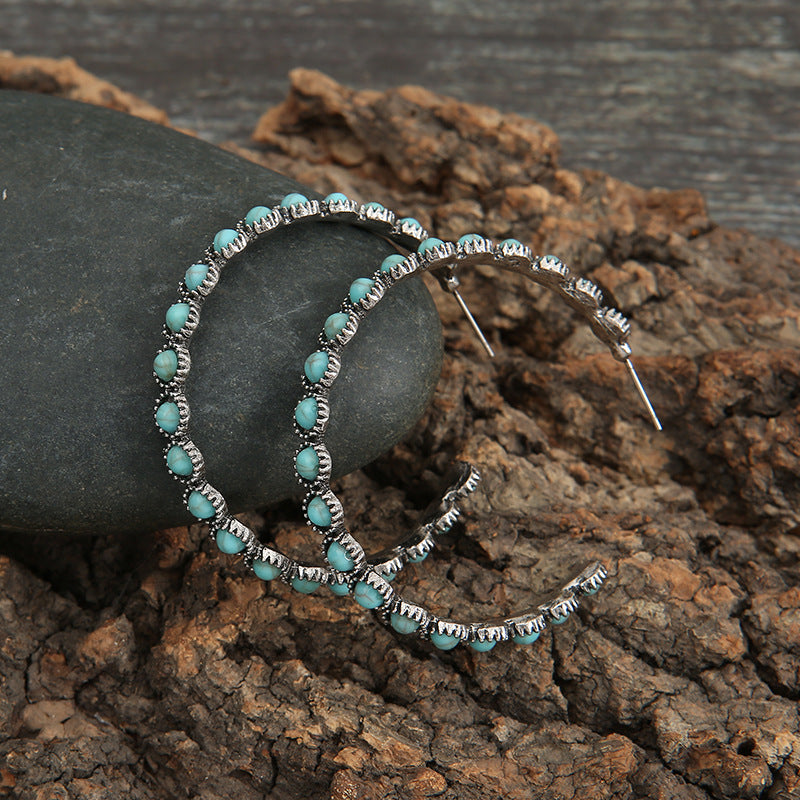 Turquoise Vintage Statement Geometric Cross Earrings - product image 2