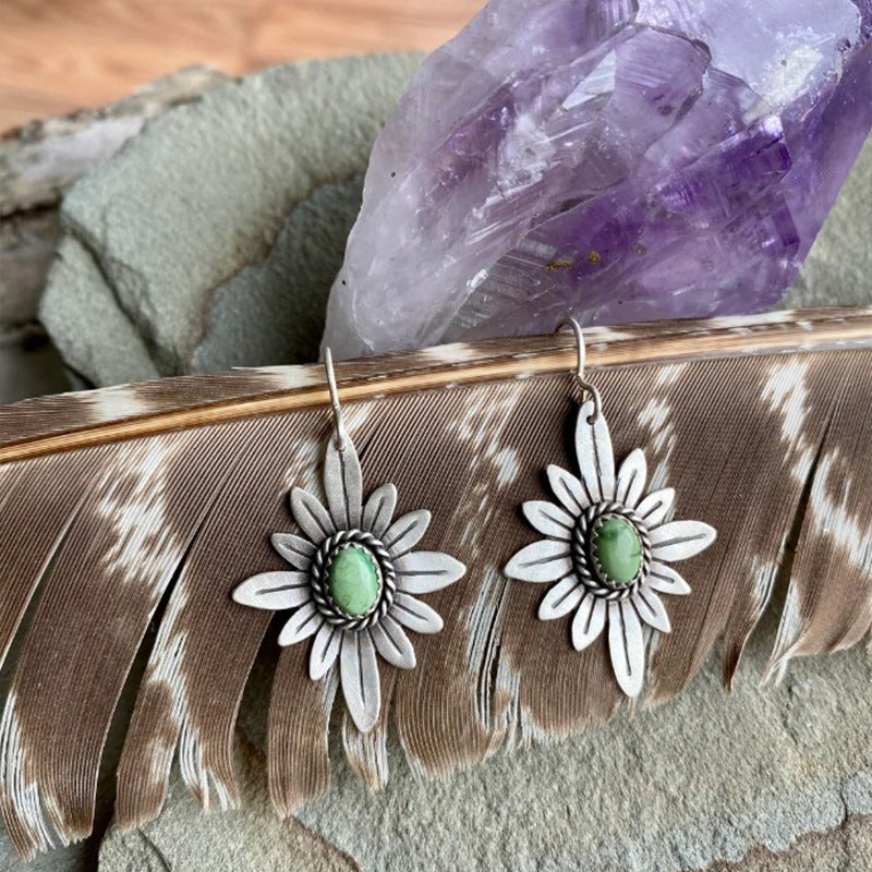 Western Turquoise Vintage Floral Cross Earrings for Women - product image 4