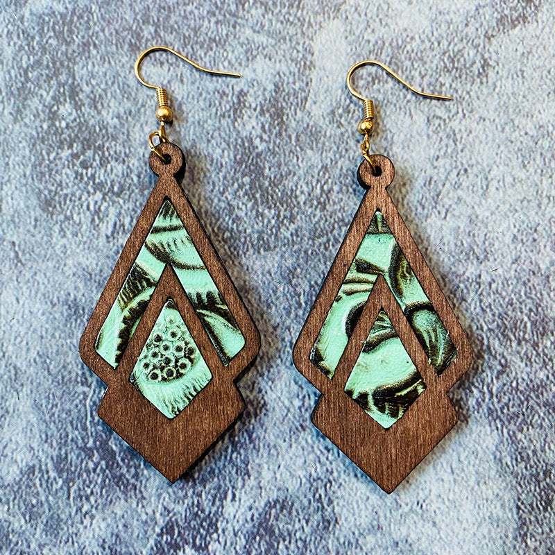 Western Vintage Geometric Cross Wood Earrings - product image 6