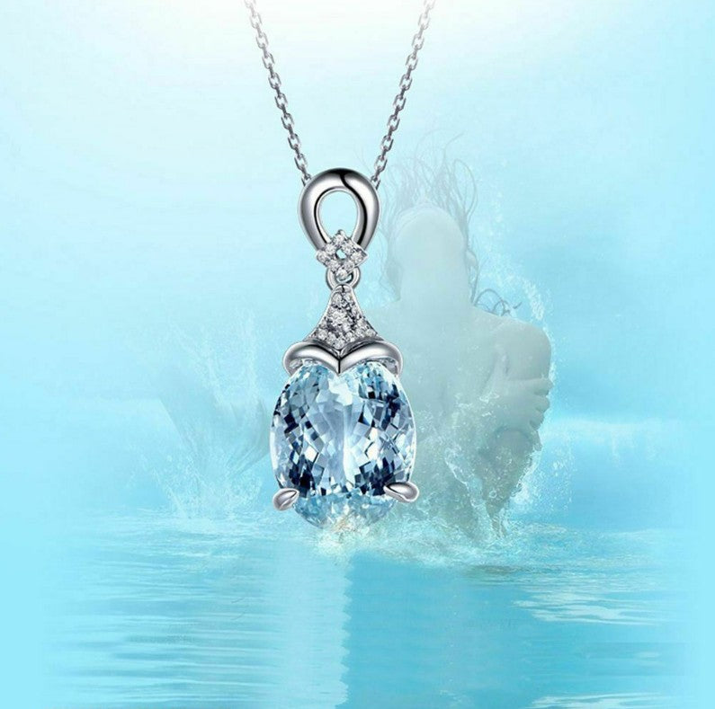 Style Aquamarine Pendant for Women Diamond-studded Colored Gemstone Pendant - product image 5