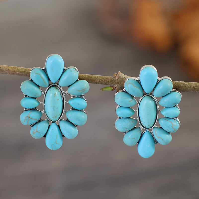 Turquoise Statement Geometric Floral Earrings - product image 1