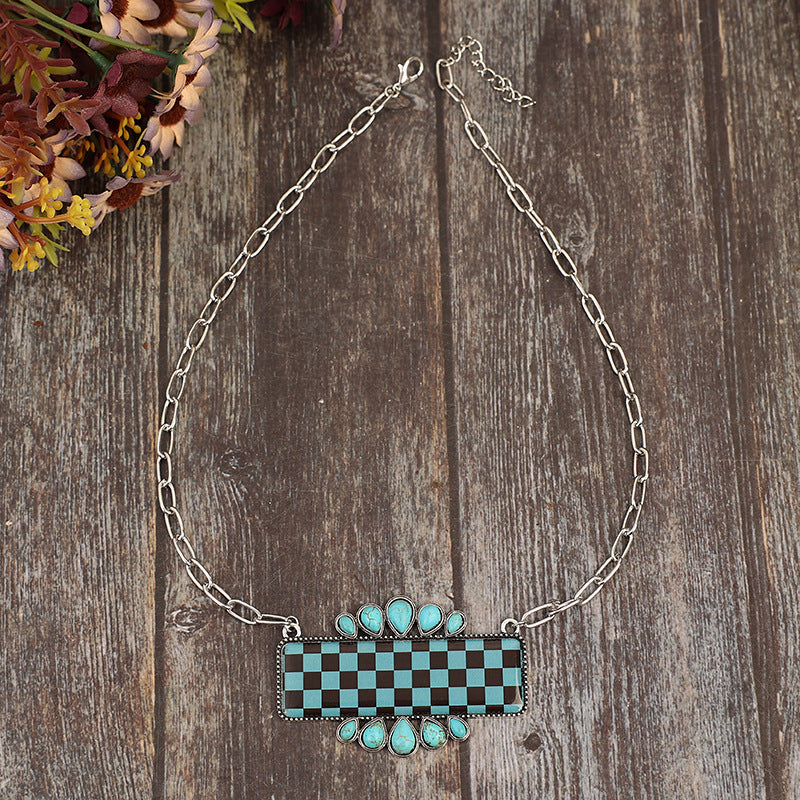 Western Turquoise Boho Vintage Geometric Necklace