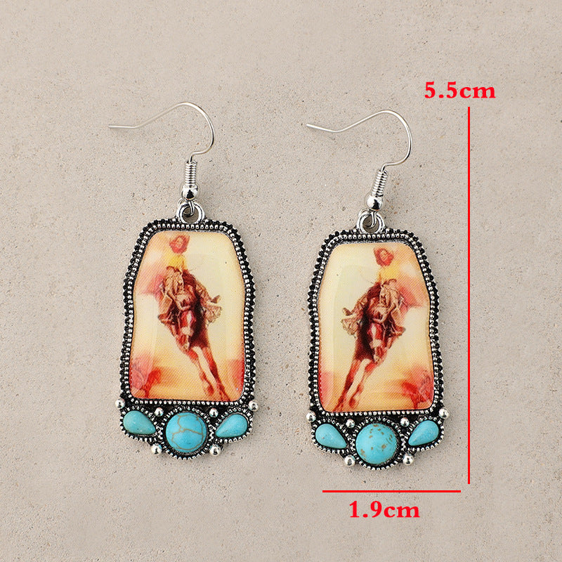 Turquoise Boho Vintage Geometric Resin Earrings - product image 8