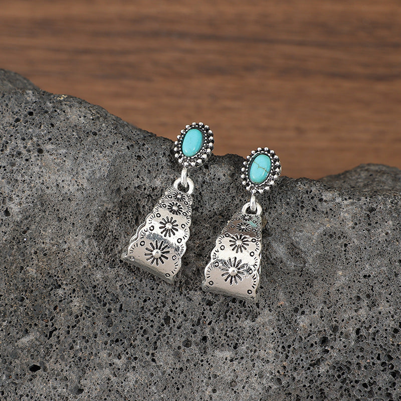 Turquoise Boho Vintage Geometric Cross Earrings - product image 3