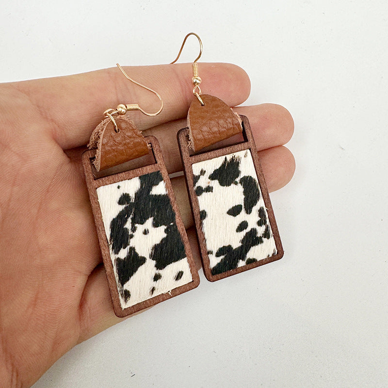 Western Statement Geometric Cross Leather Earrings