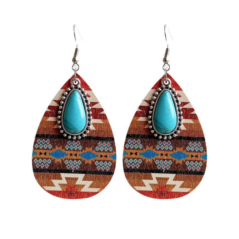 Western Turquoise Boho Vintage Cross Earrings for Women