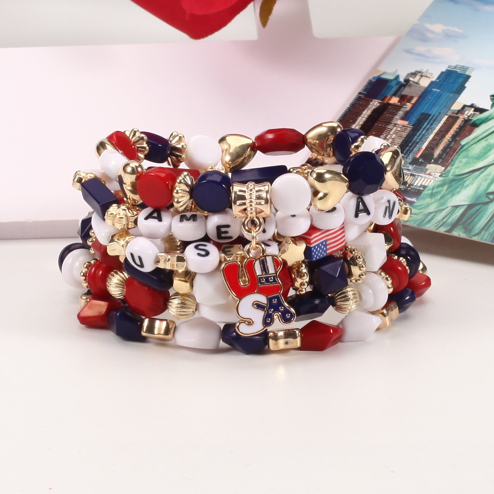 Flag Beaded Crystal Bracelet