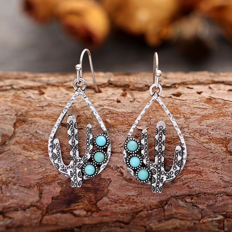 Western Turquoise Vintage Cactus Earrings