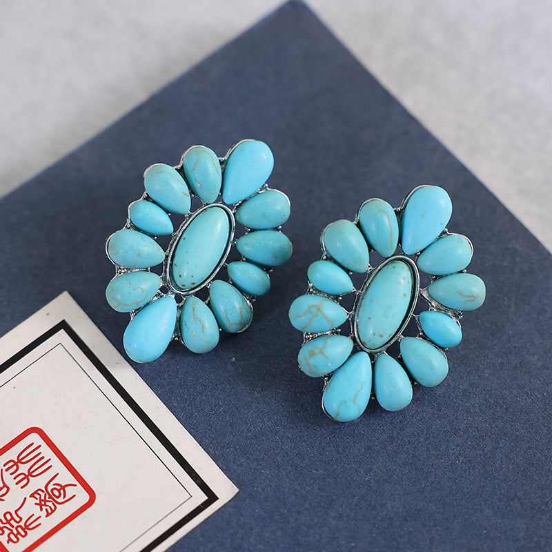 Turquoise Statement Geometric Floral Earrings - product image 9