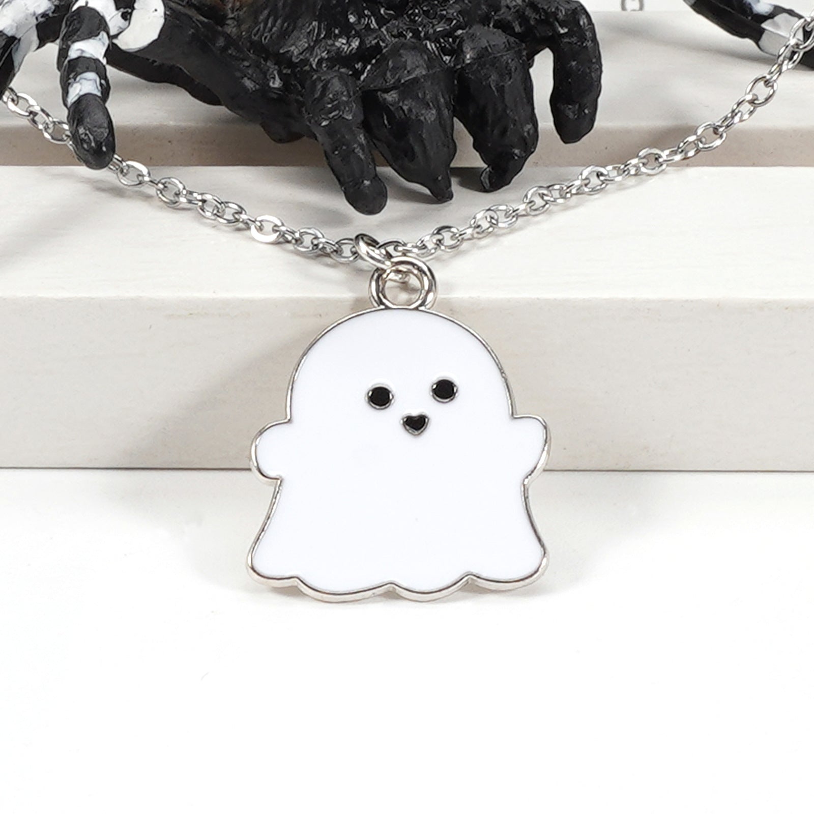 Black and White Stainless Steel Chain Halloween Ghost Pendant Necklace - product image 4